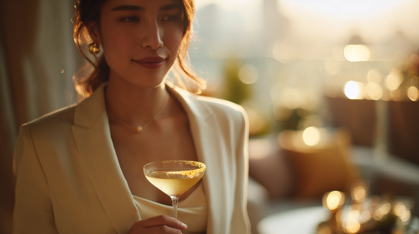 Cliente savourant un cocktail au bar d’un hôtel haut de gamme